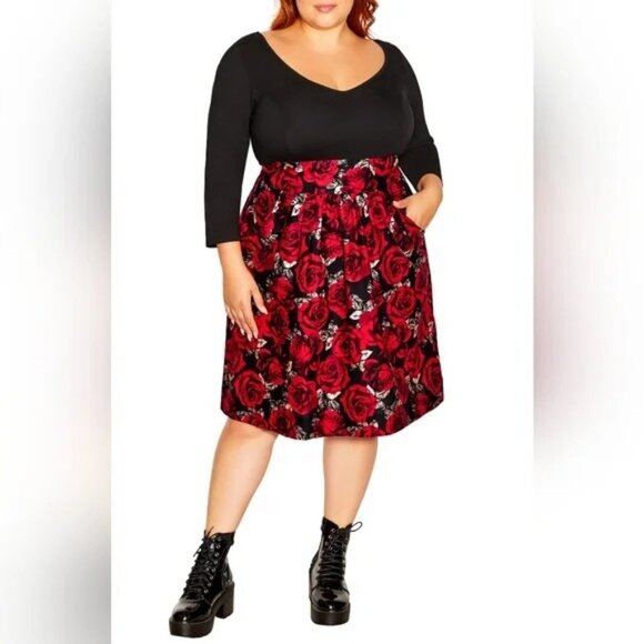 City Chic Elenora Retro Rose Dress Women’s Size 14 NWT Cotton Blend Pockets - Picture 1 of 8